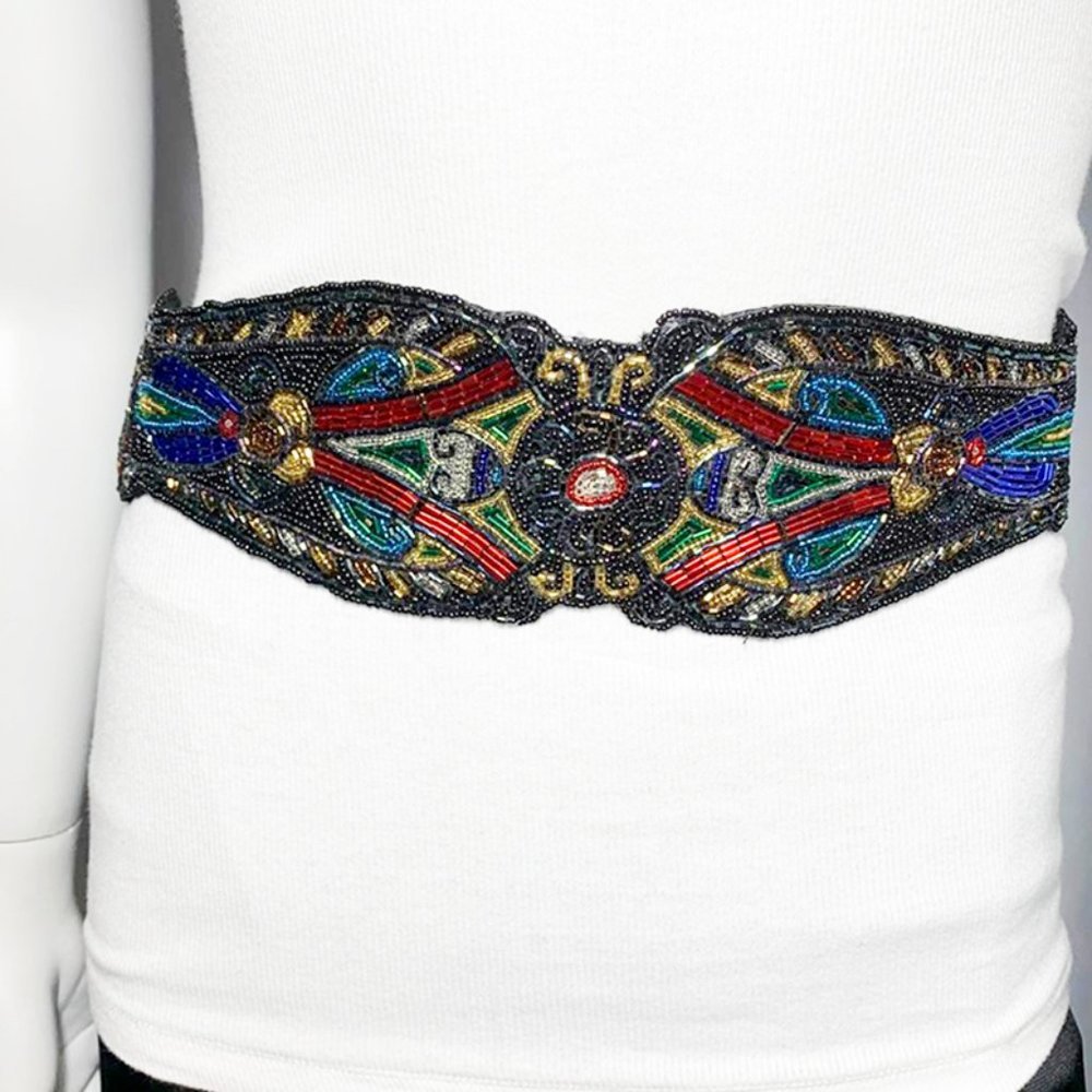 VINTAGE MILOR Art Deco Wide Stretchy Beaded Belt - Picture 3 of 7